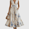 Women's Summer Dress V Neck Maxi | Flared Long Sleeve Dress